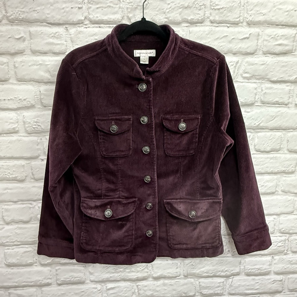 Christopher & Banks Corduroy Blazer Sz M Stretch Button Down Burgundy Jacket - Picture 2 of 16